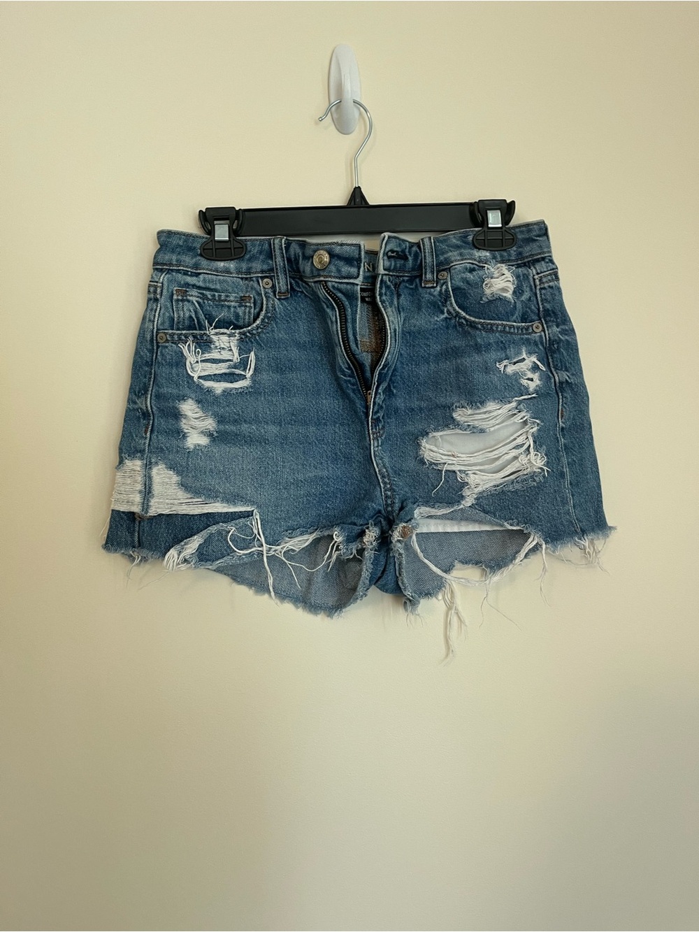 American Eagle Distressed High-Rise Denim Mom Shorts